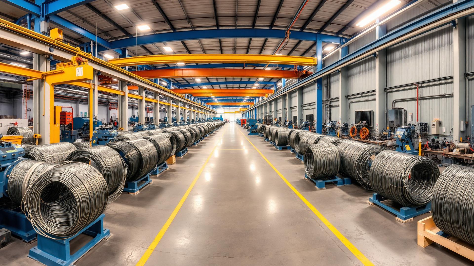 YTME production floor with wire coils and machinery